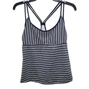 Mossimo Women's Y2K Navy White Y-Back Double‎ Strap Swimsuit Top Tankini Size M
